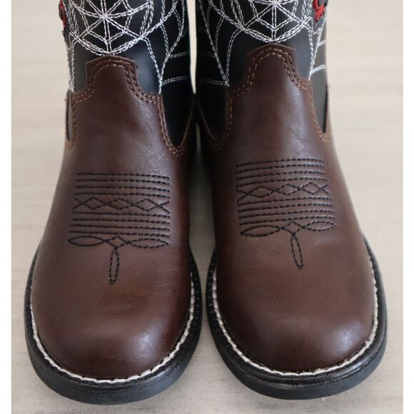Roper Little Kids Sz 9M Brown Faux Leather Spider Web Light-Up Western Boots - Picture 2 of 16